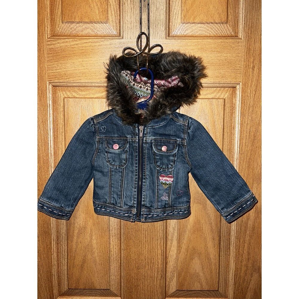 Baby Gap Y2K Vintage Girls 12 18 Months Jean Denim Jacket Embroided Knit 2007‎